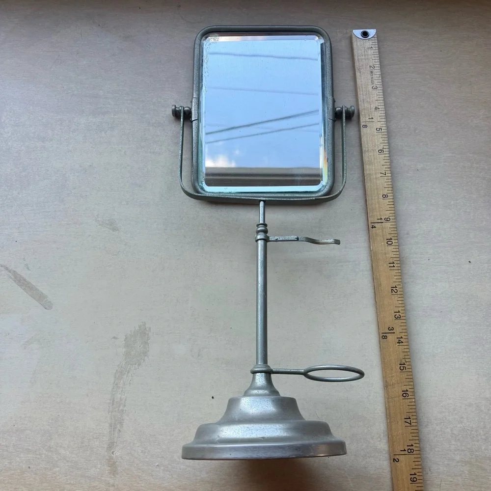 Antique Rectangular Beveled Mirror Shaving Stand Brush Mug Holder England